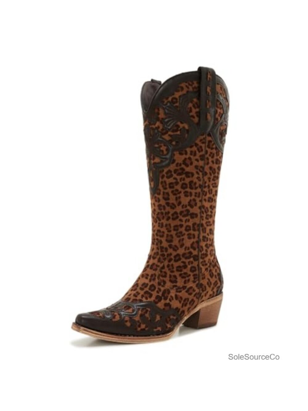 Women's Knee High Leopard Print Cowboy Boots Mid Heel Pull-On Western